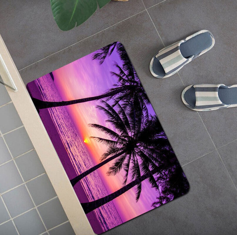 3D Beach Printed Waterproof Shower Curtain with Rug Toilet Cover Bath Mat Set/.-