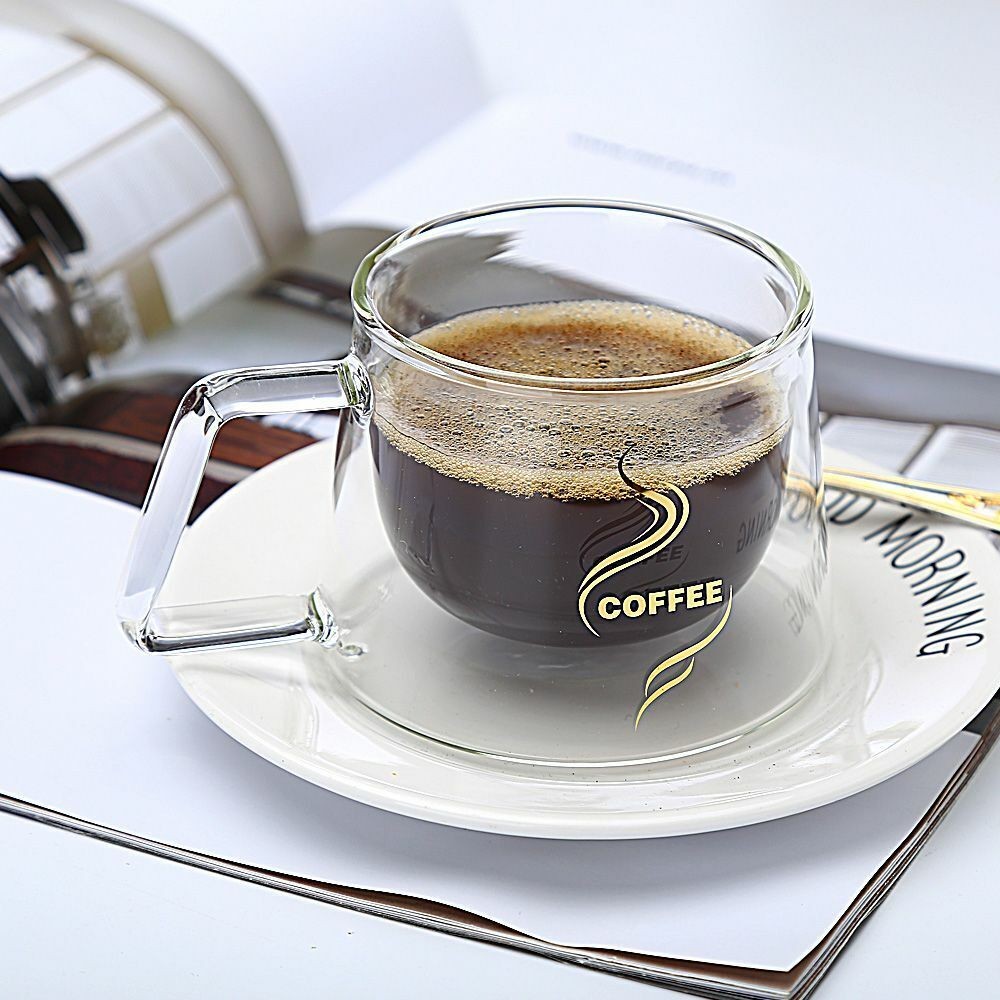Double Wall Insulated Double Glass Cup with Handle Breakfast Mug Coffee Tea Cup