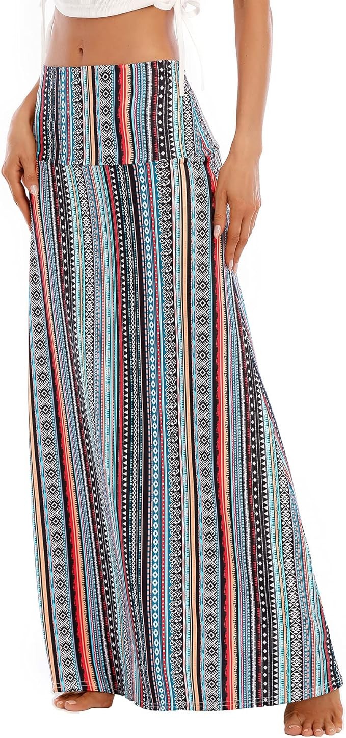 Zando Long Skirts for Women Trendy Dresses High Waisted Maxi Skirt Casual Workout Stretchy Flared Flower Skirt for Girls