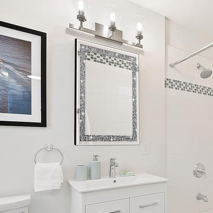 Ruomeng Rectangular Wall Mirror Crystal Crush Diamond Mirror for Home Décor Accent Mirror for Bathroom, Entryway and Bedroom, 16" x 20"