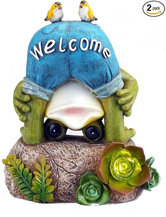 Bo Toys Solar Powered Frog with 2 Birds Outdoor LED Garden Light Decor