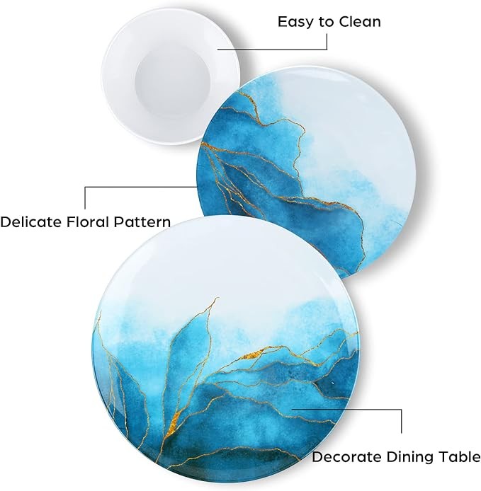 Aclema Melamine Dinnerware Sets 16 Pcs Dish Set Plates Bowls Cups Unbreakable for Kitchen Dinner Outdoor Indoor Service for 4