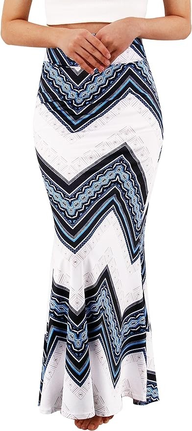 Novias Women Fashion Multicolored Print High Waist Maxi Skirt Long Skirt
