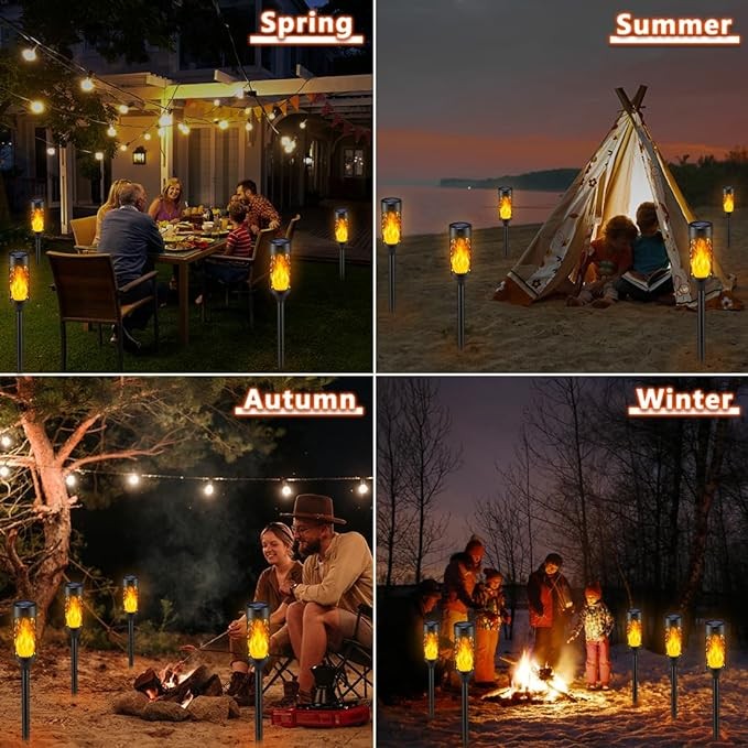 6Pcs Solar Lights Outdoor Waterproof, Solar Tiki Torches with Flickering Flame, Solar Lights for Outside Decor, Solar Powered Outdoor Lights for Yard, LED Solar Garden Lights for Pathway Garden Decor