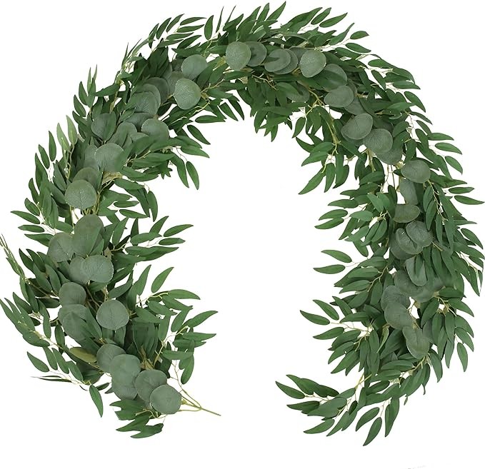 Trimgrace 1 Pack 5.9 Feet Artificial Eucalyptus Garland with Green Eucalyptus Leaves Vine for Wedding Backdrop Table Runner Centerpiece DIY Wreath Decor
