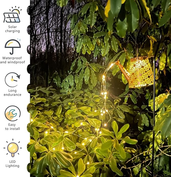 BALGELI Outdoor Solar Watering Can Light, Waterproof Watering Can Landscape Retro Metal Hanging Lights, Porch Walkway Lantern for Yard Front Porch Patio Backyard Gift for Mom Grandma Women Birthday