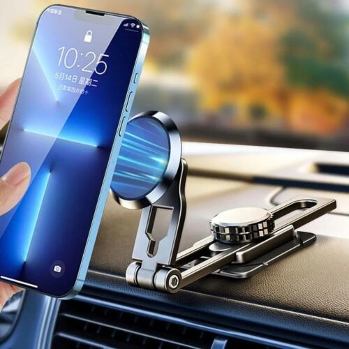 360° Rotation Magnetic Phone Holder Foldable Car Mount Stand Dashboard black