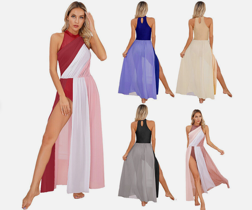 Womens Party Gown Modern Split Dresses Keyhole Back Dance Dress Elegant Soft