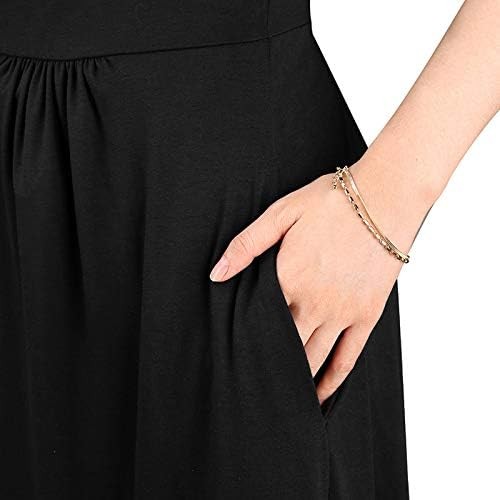 WOOSEA Women Sleeveless Deep V Neck Pocket Loose Long Dress Split Maxi Casual Dresses