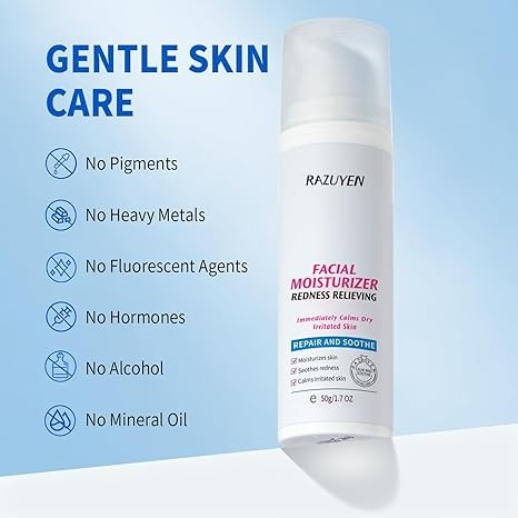 RAZUYEN Redness Relieving Daily Facial Moisturizer, Soothing Face Repair Cream for Dry and Sensitive Skin, Fragrance Free, Non-Comedogenic, 1.7 Oz