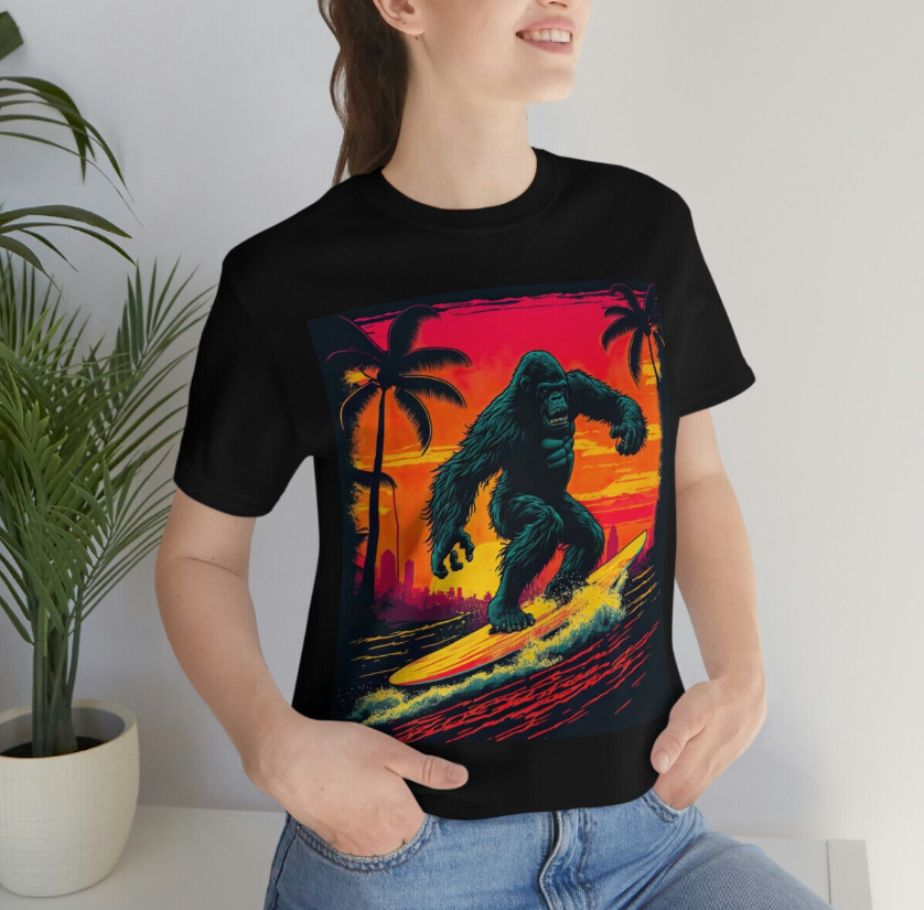 SURFING GORILLA Unisex Short Sleeve SURF Tee T-Shirt Beach Surfer Retro Vintage