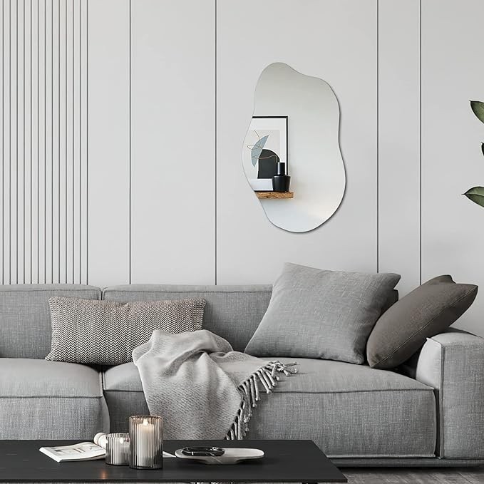 WOOD WORTH Irregular Mirror Wall Decor 19.7 x 33.5 Inch,Frameless Vanity Mirrors for Living Room Bedroom Home Office Visit the WOOD WORTH Store