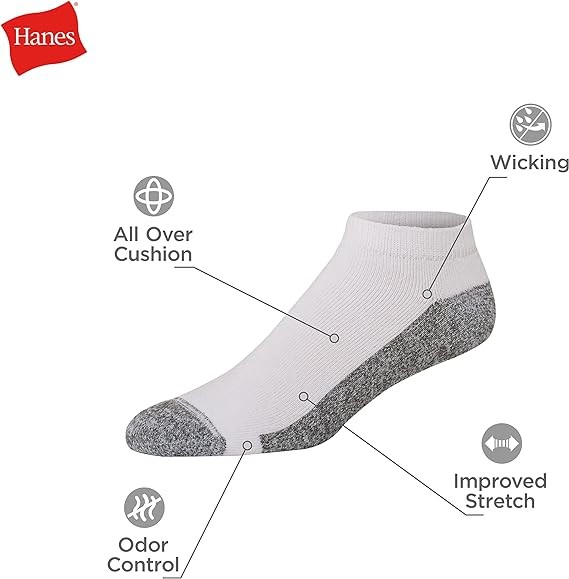 Hanes Men's Max Cushion Low Cut Socks, 6 and 8 Packs