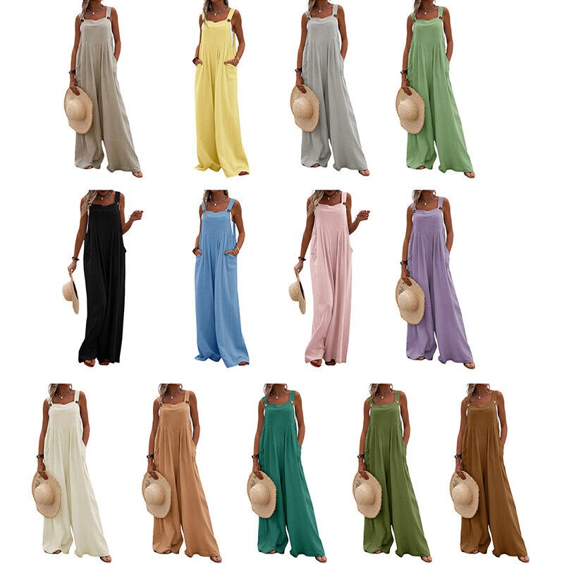 Women Jumpsuit Pants Ladies Playsuit Romper Wide Leg Trousers Dungaree Plus Size