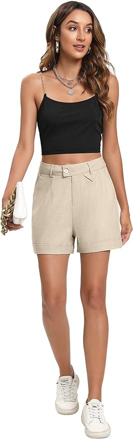 FUNYYZO Women Linen Wide Leg Shorts Summer Casual Comfy Long Walk Short