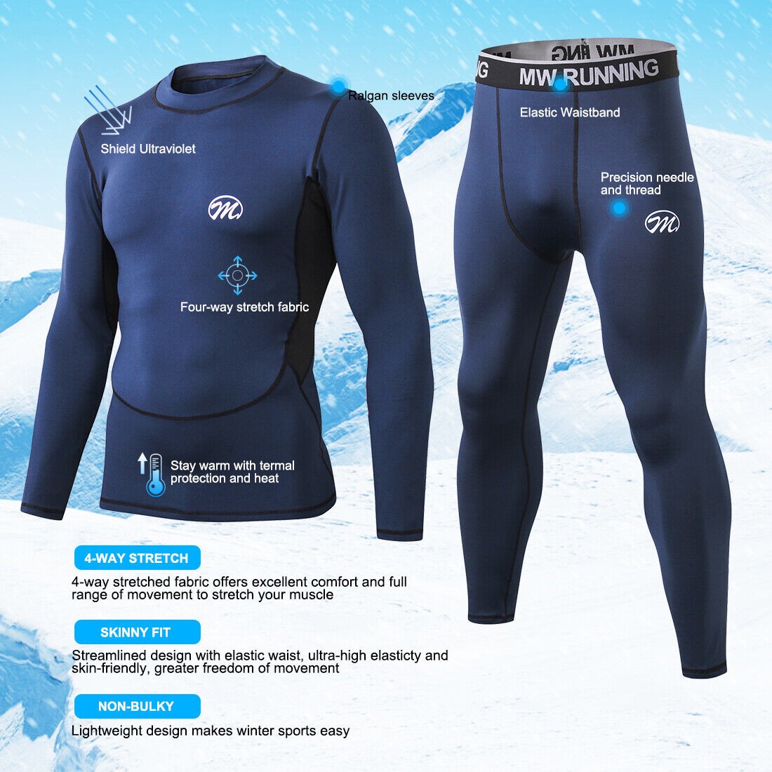 Thermal Underwear for Men Fleece Base Layer Top & Bottom Set Insulated Long John