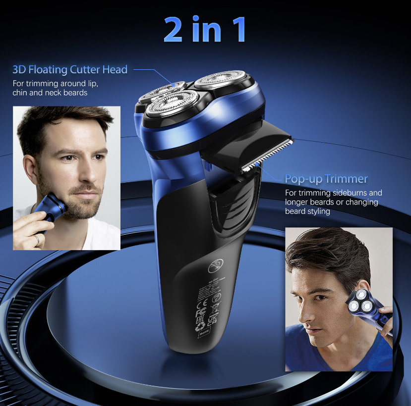 SEJOY Men Rechargeable Electric Shaver Pop-up Trimmer Rotary Razor Beard Shaving