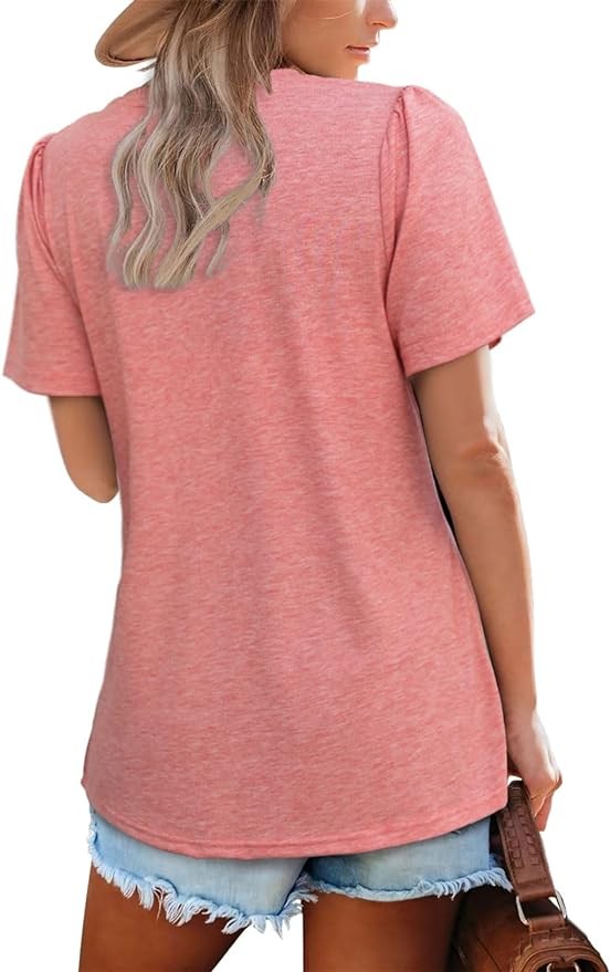 Beimuc Womens Tops Summer Short Puff Sleeve Pleated Shirts Casual Loose Tshirts Trendy 2024