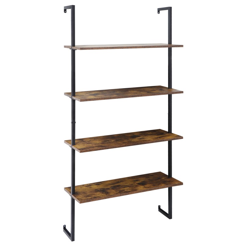 4 Tier Pipe Bookshelf Wall Mount Shelf Floating Bookcase Industrial Metal Frame