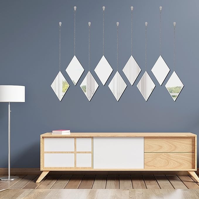 LYLDACER Yanliff Diamond Shape Decorative Wall Mirror.Set of 3,Hanging Chain Frameless Mirror. 8X13inches,Small Decor Mirror. Visit the LYLDACER Store