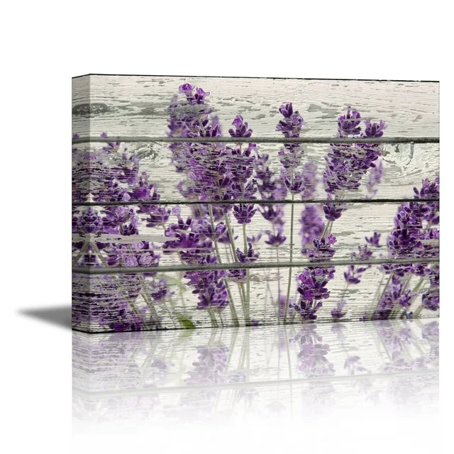 wall26 Canvas Print Wall Art Bouquet of Lavender Flowers on Wood Panels Floral Flower Photography Modern Art Rustic Scenic Relax/Calm Multicolor for Living Room, Bedroom, Office - 24"x36"