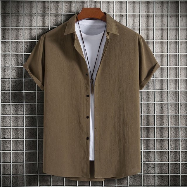 Hawaiian Shirt For Men New Short Sleeve Shirt Loose Solid Button Short Sleeve Shirt Cotton Shirt White