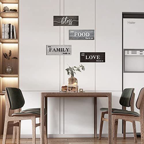4 Pieces Bless Food Family Love Signs for Kitchen Wall Decor Plaque