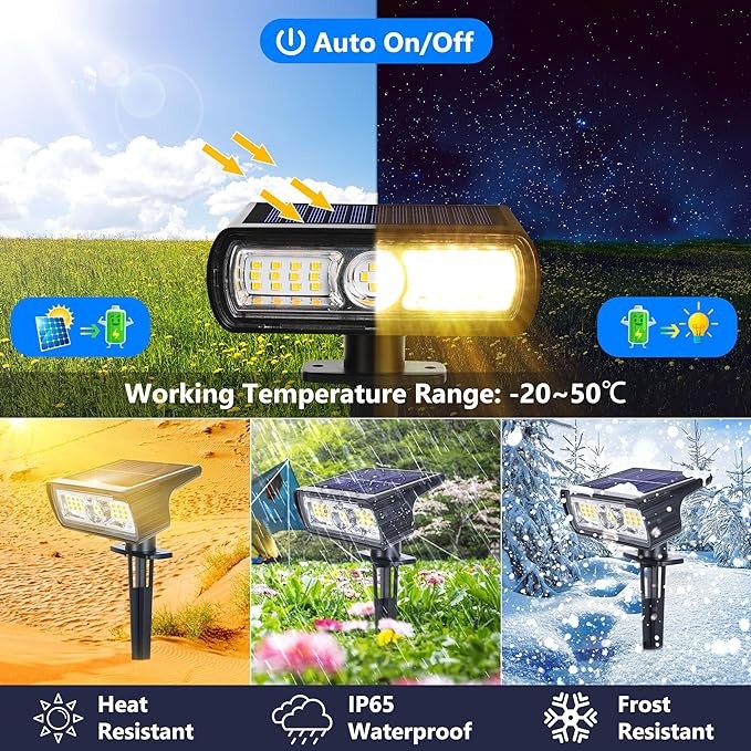 Toodour Solar Spot Lights Outdoor, 4 Pack Solar Lights Outdoor with 2 Modes, Waterproof Solar Powered Flood Lights Landscape Lighting for Yard Garden Home Pathway Walkway Outdoor Decor - Warm White