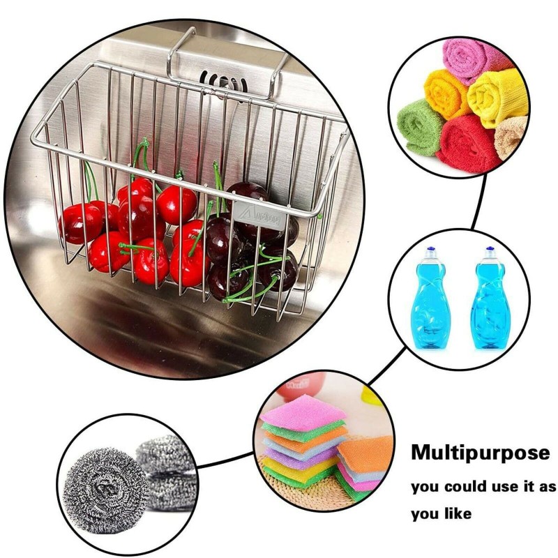 Stainless Steel Kitchen Sink Sponge Holder Caddy Brush Drainer Rack Basket '