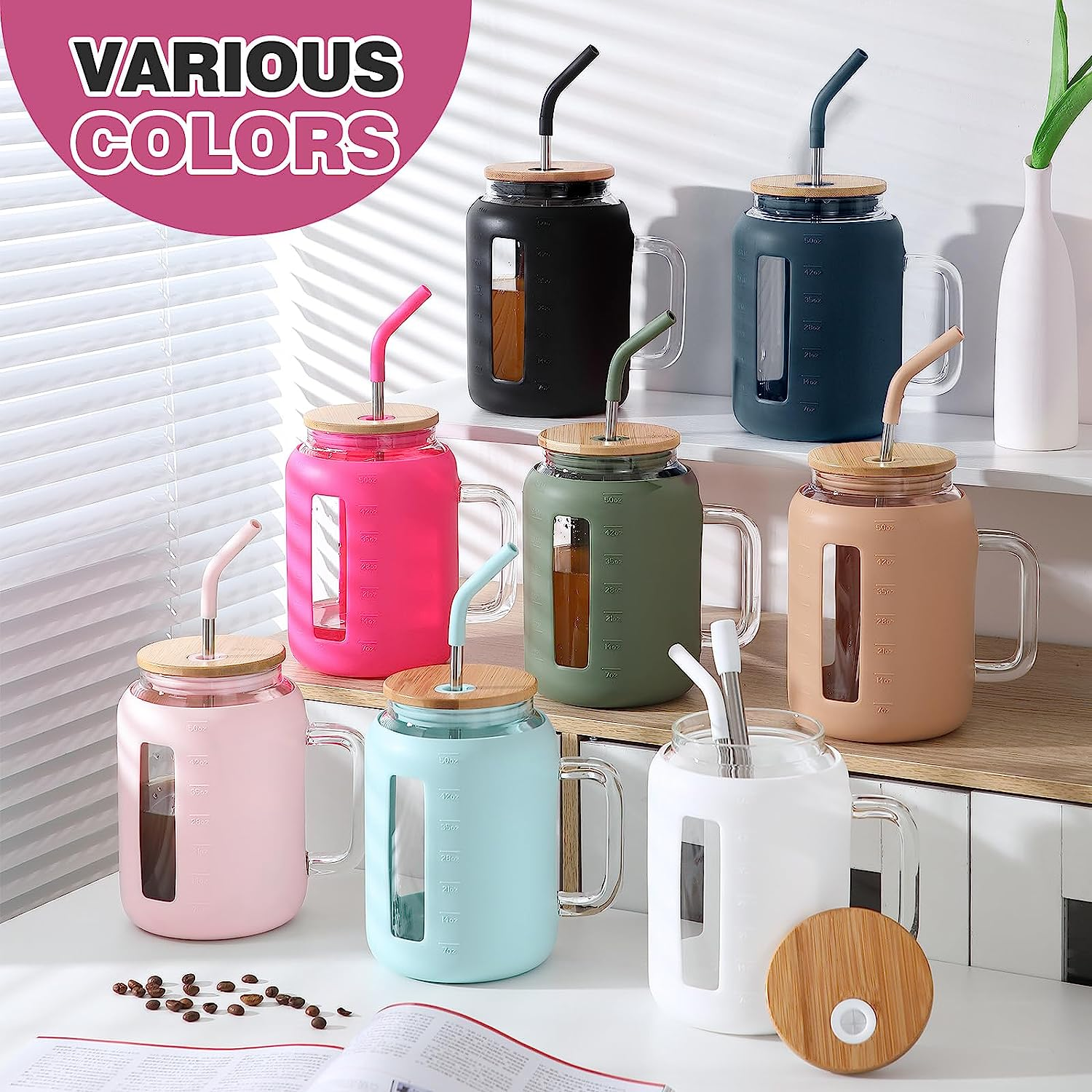 Tumbler with Lid and Straw 50 Oz Mug Tumbler with Handle Giant Glass ...