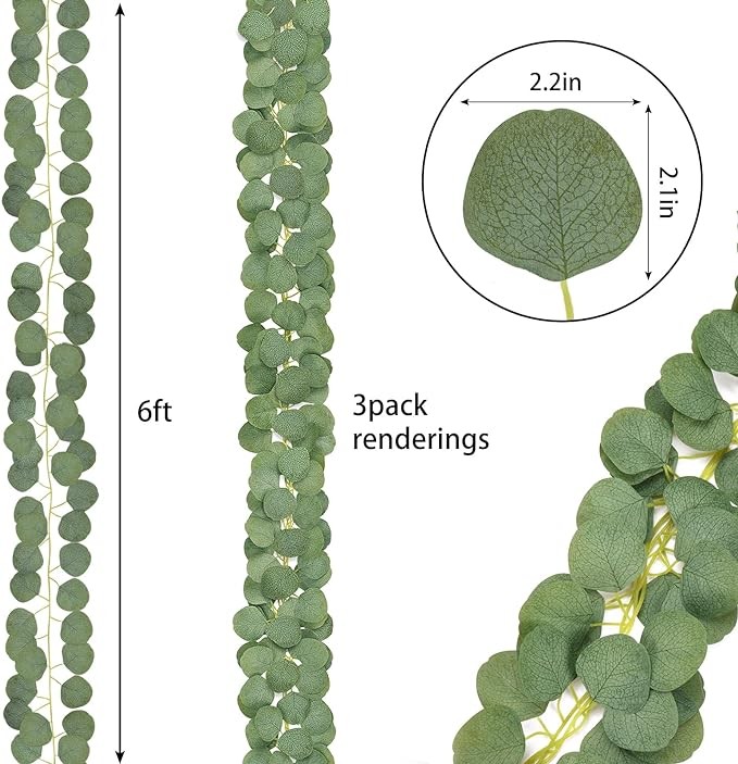 CEWOR 24Pcs Eucalyptus Garland Greenery Garland Artificial Eucalyptus Leaves Wreath Vines for Wedding Party Table Fireplace Bedroom Wall Room Décor
