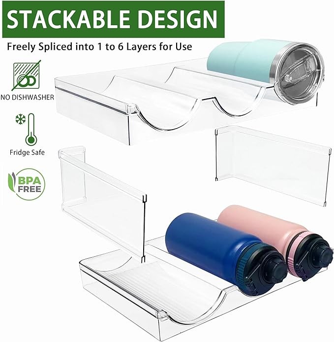 Spaclear 3 Pack Water Bottle Organizer, Stackable Kitchen Home Organization and Storage Rack, Plastic Tumbler Holder for Kitchen Cabinet Cupboard Fridge Organizer and Storage, Wine Mug Cup Organizer