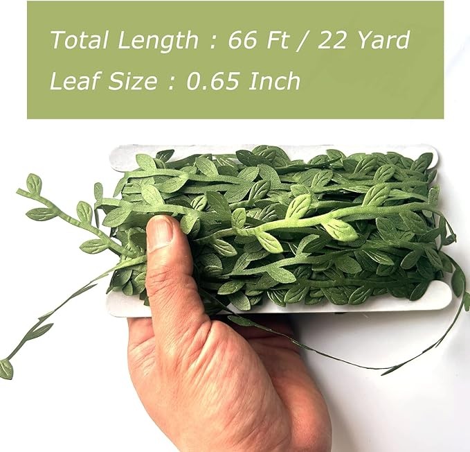 AMZFULY 132 Ft Artificial Vines,Green Leaf Gift Wrapping Trim Ribbon,Eucalyptus Leaves Garland Wreath Accessory DIY Craft Party Wedding Home Decoration