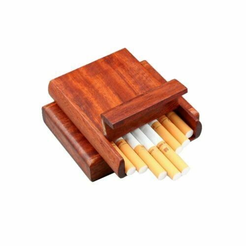 Handmade Exquisite Cigarette Box Handcrafted Wooden Case Hold 10 Cigarettes HO