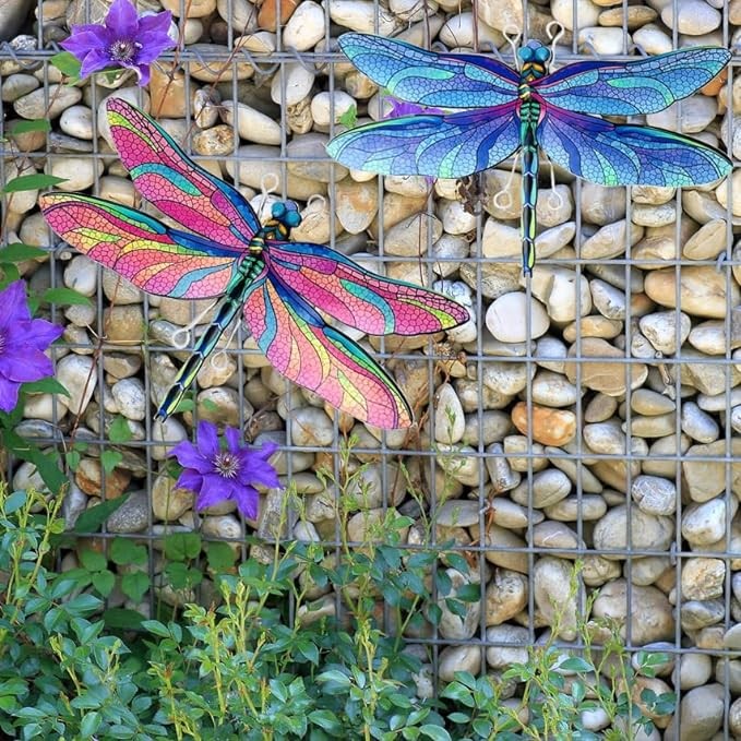 Metal Dragonfly Wall Decor Outdoor Fence Garden Wall Art Decorations for Living Room, Bedroom, Patio, Yard, Backyard, Balcony Hanging Wall Sculpture Outside Wall Art Decor (4pc metal dragonfly)