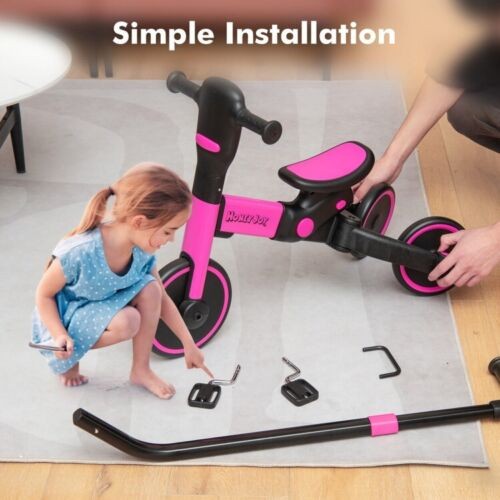 4-in-1 Kids Tricycle Foldable Toddler Balance Bike with Parent Push Handle Pink