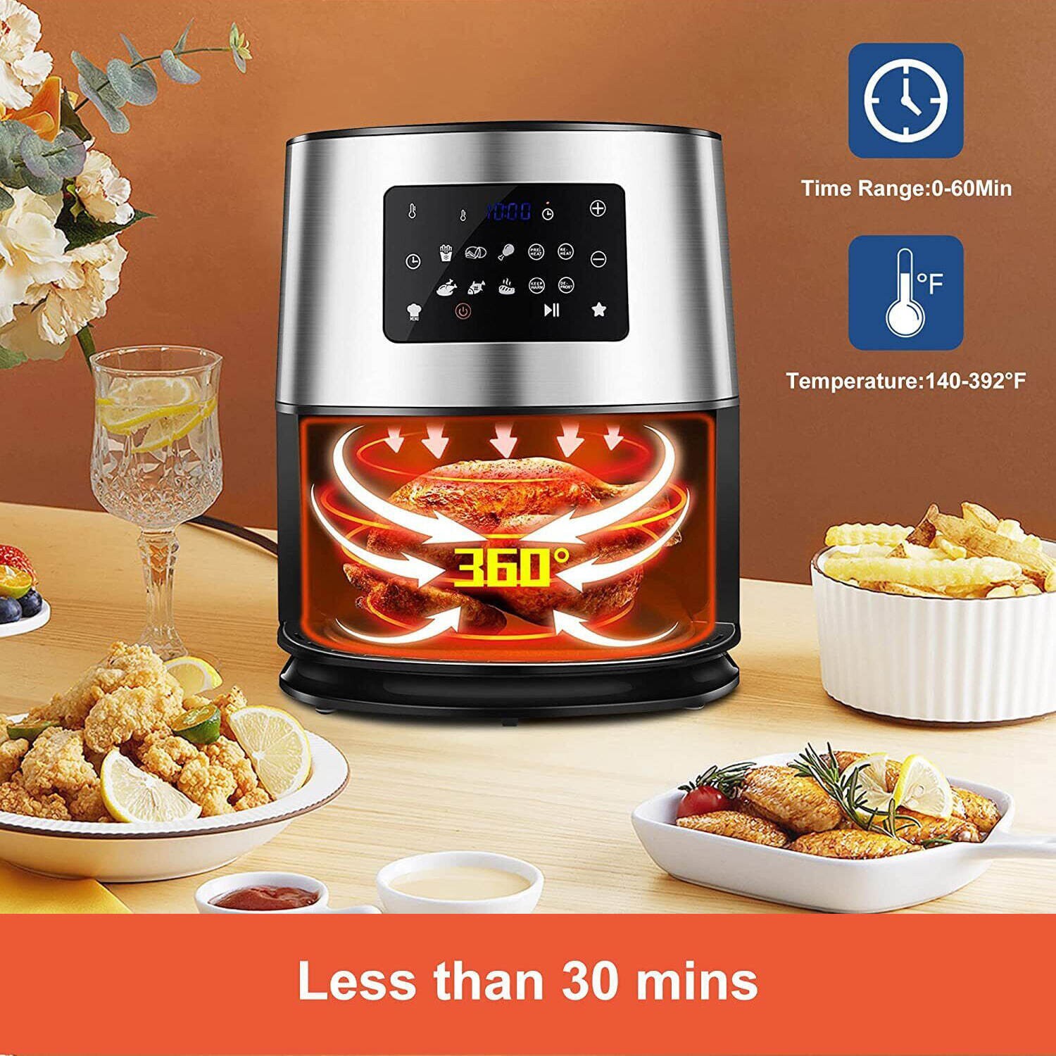 Air Fryer 6.3 Quart Airfryer Oilless Oven Cooker LED Screen 10 One-Touch Presets