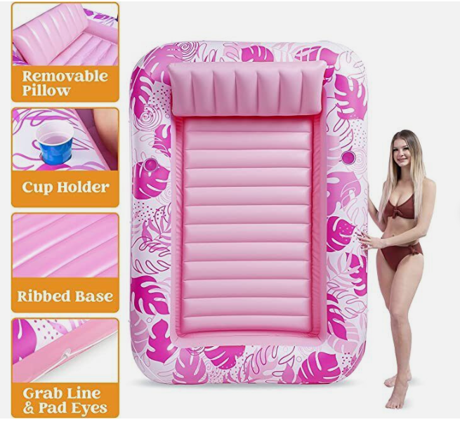Sloosh XL Inflatable Tanning Pool Lounger Float Extra Large Pink/Blue Summer Fun