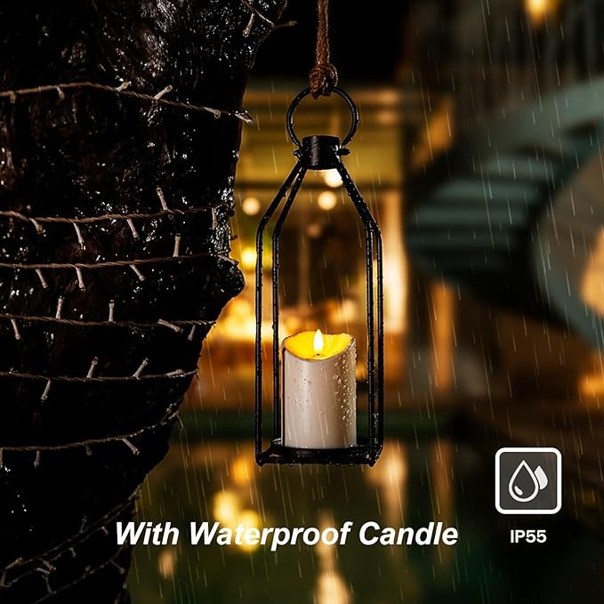 Homemory Modern Farmhouse Lantern Decor with Waterproof Flameless Candle & Remote Timer, 2PCS Black Metal Candle Lantern Decorative for Outdoor Indoor Home Living Room Patio Porch Table (Black)