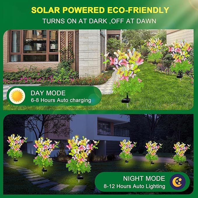 EDOF Solar Garden Lights Outdoor Waterproof Butterfly Decor,Solar Swaying Butterfly Lights,Solar Decorative Flowers Stakes for Garden Yard Pathway Fairy Outdoor Decor (4 Packs Butterfly Flowers)