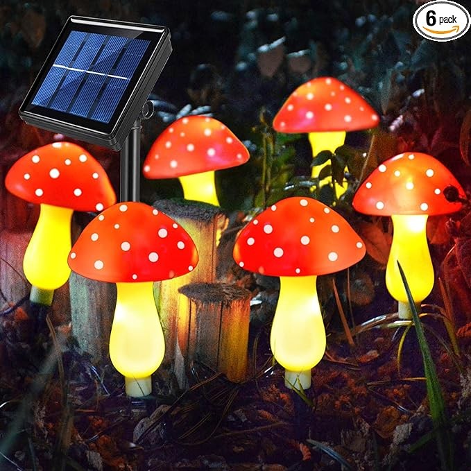 Abkshine New Upgraded Waterproof Solar Mushroom Lights Outdoor Decor, 8 Modes for Garden Pathway Landscape Yard Easter Pathway Halloween Xmas Decorations, Set of 6 Red