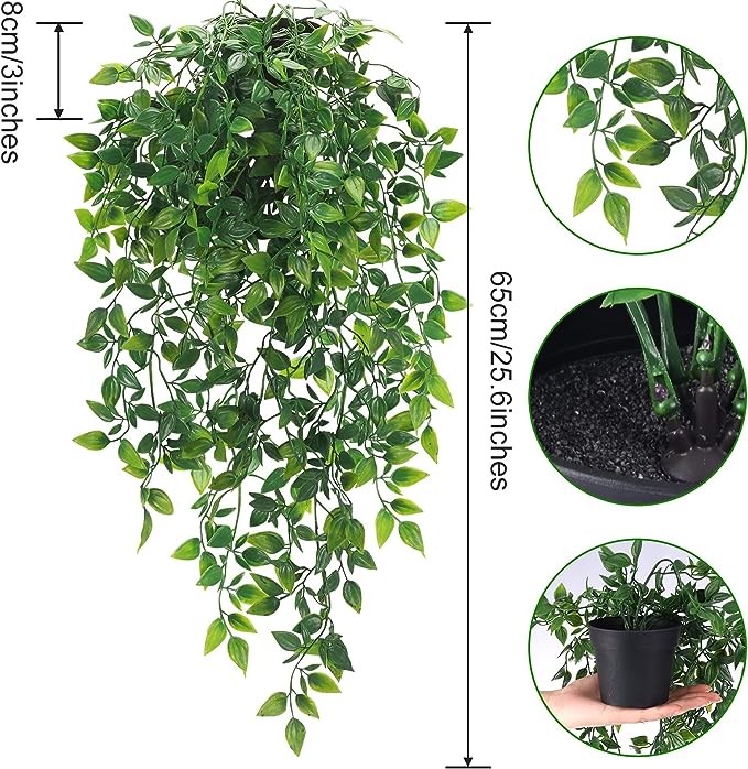 Whonline Fake Hanging Plants, Artificial Potted Plants for Indoor Outdoor Aesthetic Office Living Room Shelf Decor (1 Pack)