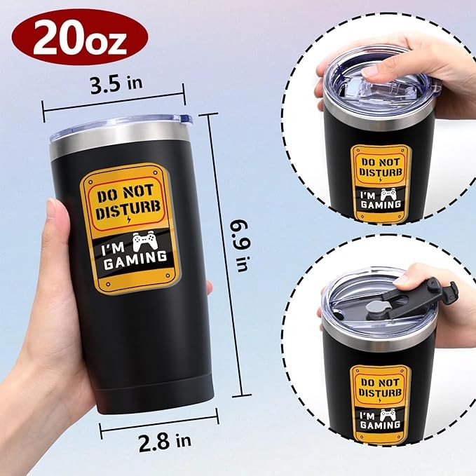 Qtencas Gamer Gifts for Teen Boys, I'm Gaming Do Not Disturb Stainless Steel Travel Tumbler Travel Mug, Gamers Gifts for Men Boyfriend Teenager,Christmas Gifts Birthday Gifts for Gamers(20oz, Black)
