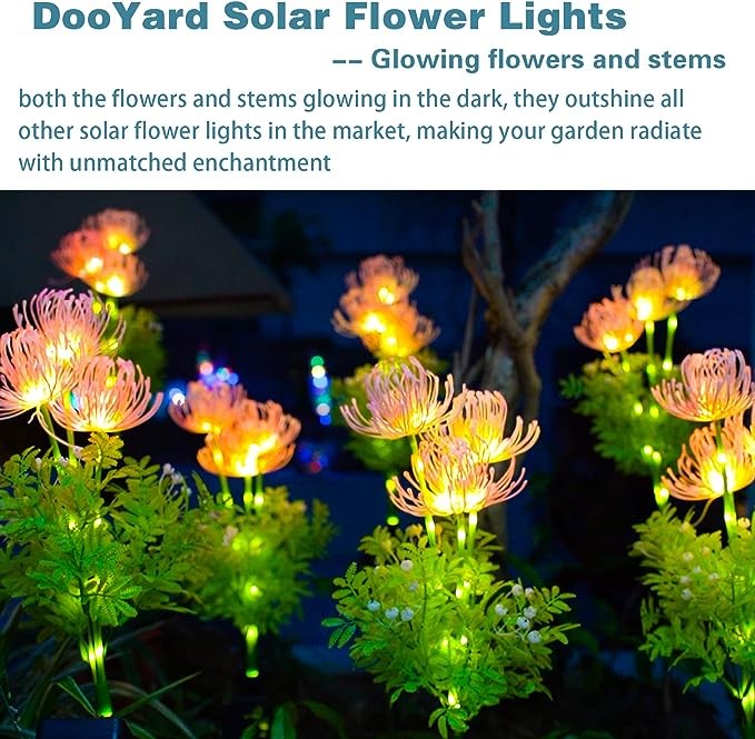 DooYard Solar Garden Lights, Solar Flowers Lights with Glowing Flowers & Stems, Upgraded Solar Panel, Solar Lights Outdoor for Garden Decoration,Yard Decor and Gift for Mother (2 Pack)