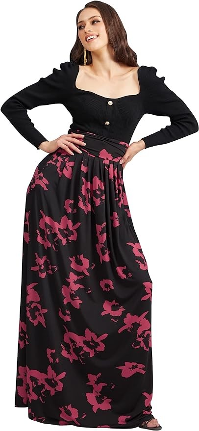 KOH KOH Womens Print Long Flowy Modest High Waist Floor Length Pockets Maxi Skirt