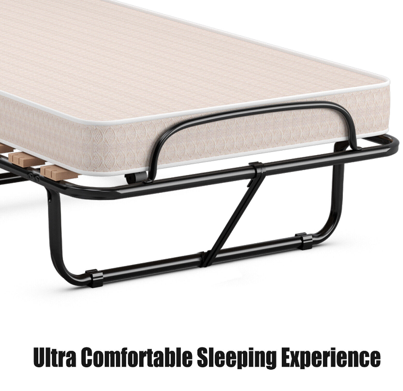 Portable Folding Bed with Memory Foam Mattress Rollaway Cot Made in Italy