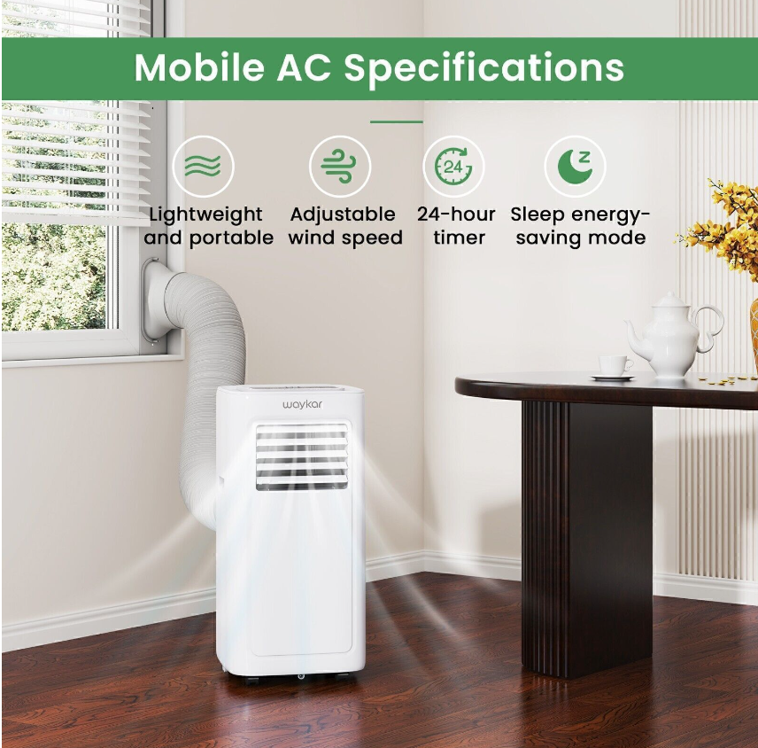 Waykar 9000 BTU Portable Air Conditioner Cooler All-Year-Around Dehumidifier NEW