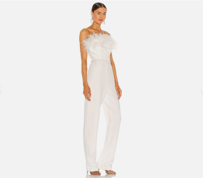 BRONX AND BANCO Revolve Lola Blanc Feather Jumpsuit Wedding Size S / 4 *NEW*