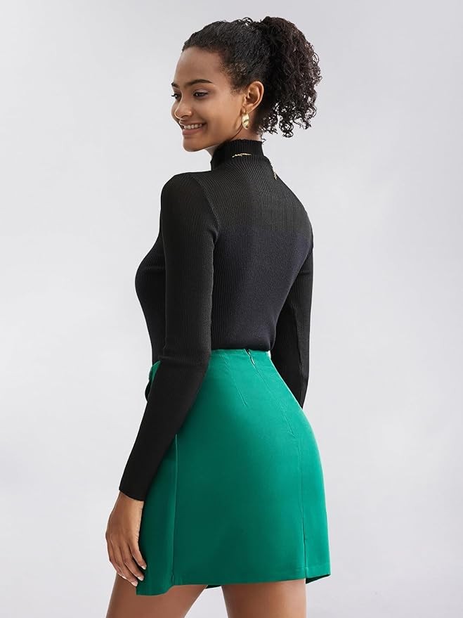 Byinns Women's Mini Skirts High Waisted Casual A Line Button Up Asymmetrical Split Hem Zip Back Workwear Short Skirt