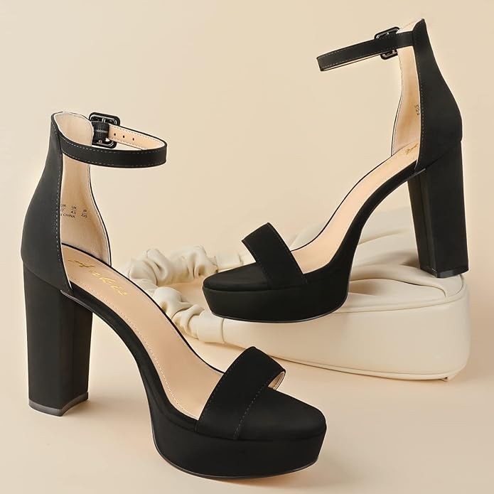 Ankis Platform Heels 4 Inches Chunky heels Sandals for Women Comfy Open Toe Block Heeled Sandals Black Nude White Silver Gold Ankle Strappy Heels Black Chunky Platform Heels for Women Summer Dress Sho